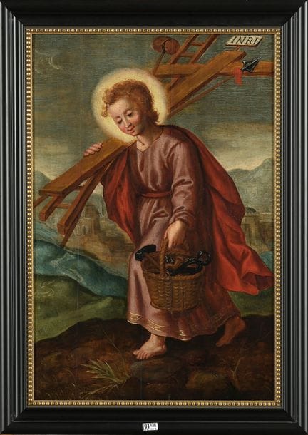 Oil on oak panel, “The Infant Jesus Carrying the I
