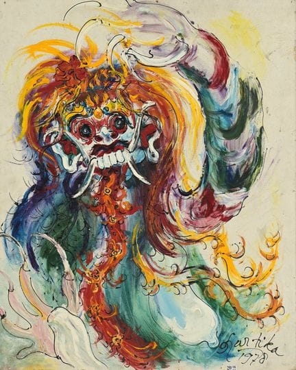 阿凡迪-科贝尔·卡蒂卡（1934）
纸板油画《朗达》。右下角署名“Kartika”（即Kartika