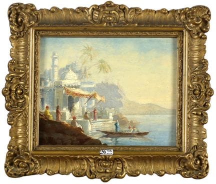 Huile sur toile marouflée sur panneau "Scène orien