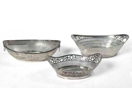 Three silver baskets, one marked 835/1000 and two 