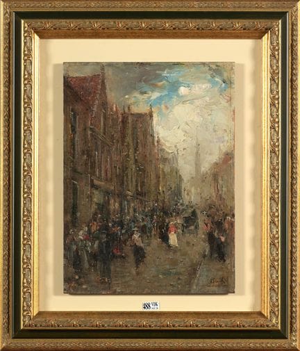 FRANK, Lucien (1857–1920)
Oil on panel, “Busy Stre