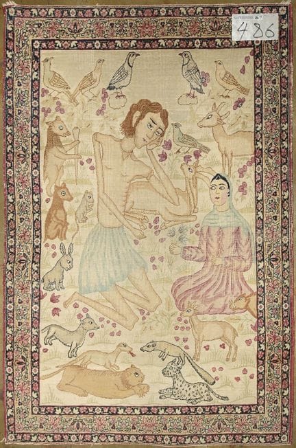Kirman-Teppich aus Wolle mit einer Darstellung der