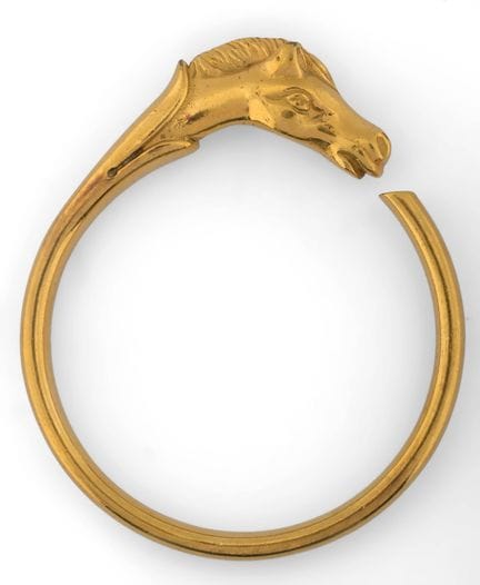 Vergoldetes Armreif-Armband mit „Pferdekopf“-Motiv