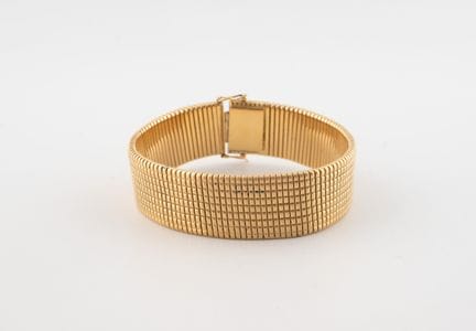 Pulsera de cinta en oro amarillo (750) con malla e