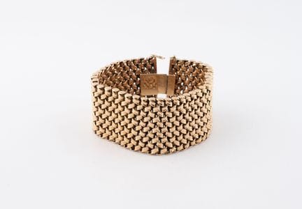 Pulsera ancha tipo cinta de oro amarillo (750) con