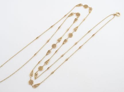Collar de dos vueltas, tipo sautoir, de oro amaril