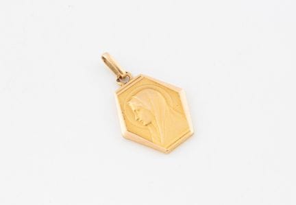 Medalla religiosa de oro amarillo (750) de forma h