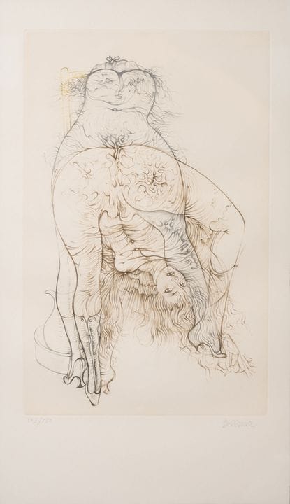 Hans BELLMER (1902-1975)
Femme penchée en avant.
E