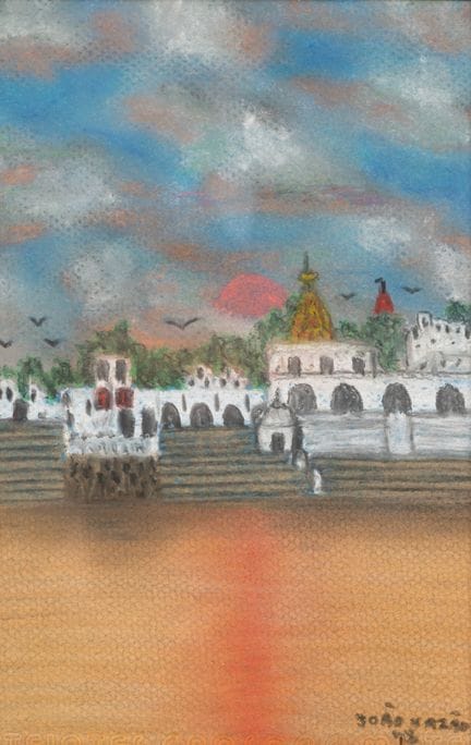 Ecole du XXème siècle
Vue de palais.
Pastel.
Signé