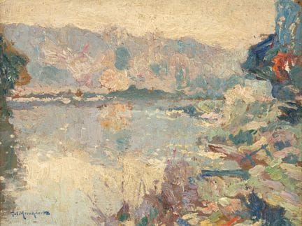Jules MERCKAERT (1872-1924)
Paysage lacustre.
Huil