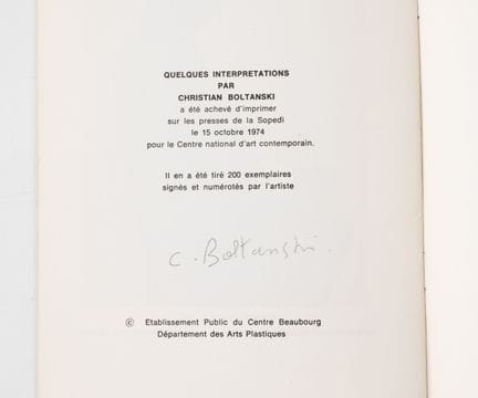 BOLTANSKI (Christian).
Quelques interprétations. P