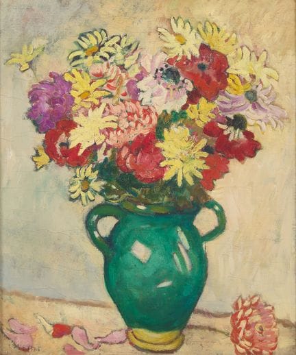 路易·瓦尔塔
（法国，1869-1952）
《花束与绿陶罐》，1929年
布面油画
左下角签名：L.