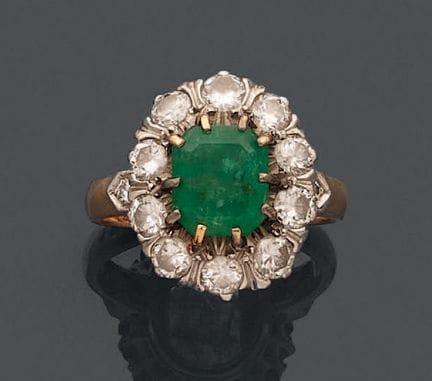 Anello in oro giallo 750 e platino 850, impreziosi