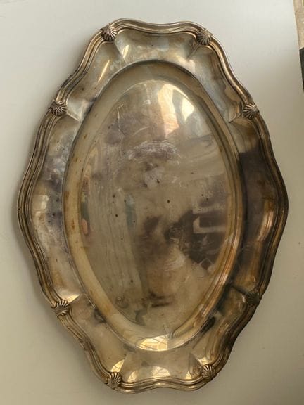 Piatto da portata ovale in argento 925, con bordo 