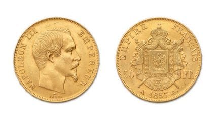 NAPOLEON III. (1852–1870). 50 Francs, Kopf ohne Kr