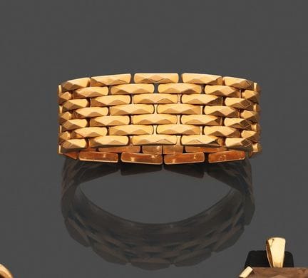 Breites Gliederarmband aus 750er Gelbgold mit läng