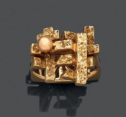 Anello in oro giallo 750 con motivo geometrico inc
