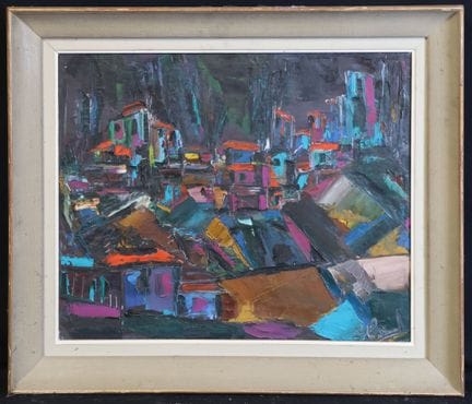 格里马尔（20世纪）《村庄》 布面丙烯画，右下角签名 46 x 55 厘米