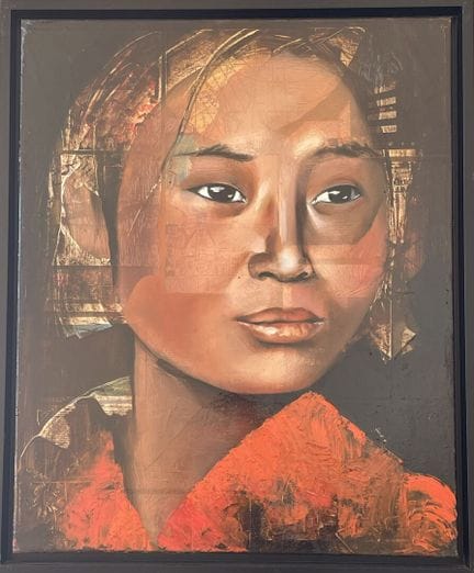 TANIA B (XX°) 《肖像》 布面油画与拼贴，左肩上方签名，100 x 80 厘米