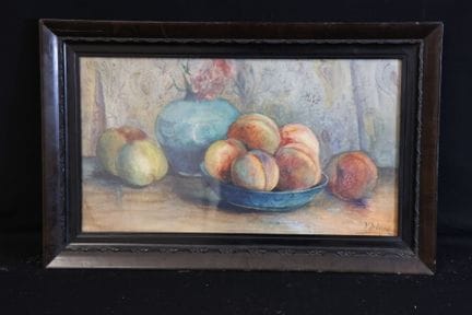 P. INHAUS（20世纪）《桃子静物》 水彩画，右下角有签名，27 x 49 厘米