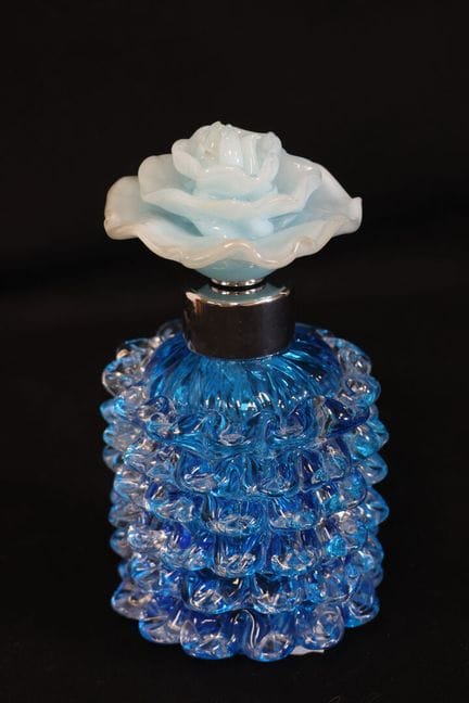 MURANO Flacon en verre bleu, bouchon en forme de f