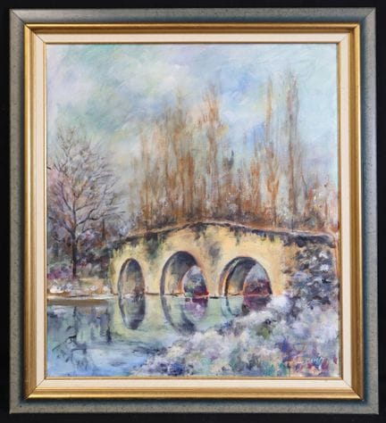 戈宁（20世纪）《科尔德的塞鲁河解冻》 布面油画，右下角签名，70 x 60 厘米