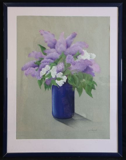 Y. ICHARD  （20世纪）《紫丁香花束》 粉彩与油性色铅笔，右下角签名，63 x 48 厘米