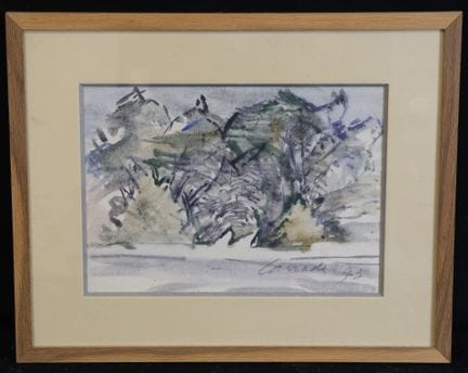 米歇尔·卡拉德（1923—2021）《抽象风景》水彩画，右下角签名并标注“93”，20×28厘米