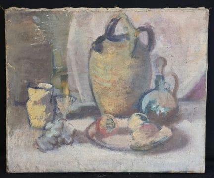 20世纪法国画派《带水罐的静物》 布面油画，有瑕疵 50×61 厘米