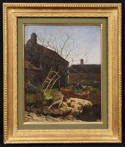 19世纪法国画派——农舍庭院——油画（重新绷布），有破损及修复痕迹，40 x 32 厘米