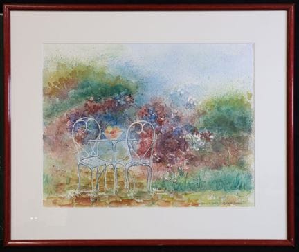 梅兰·比斯梅（XX°）《在花园里》 水彩画，右下角署名 34 x 44 厘米