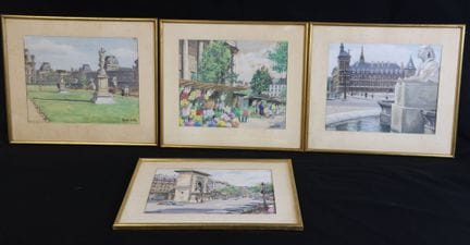 乔治·拉特斯（1907-1989）《巴黎风光》 四幅水粉画，右下角或左下角有签名。 26 x 32 