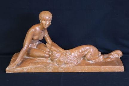 Georges COSTE (XX.) „Junge Frau mit Windhund“. Ter