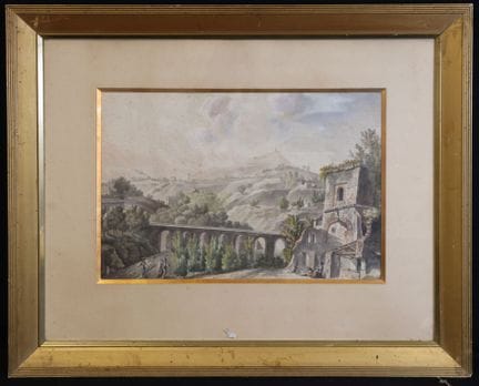 19世纪法国画派《废墟风景》 水彩画 34 x 50 厘米