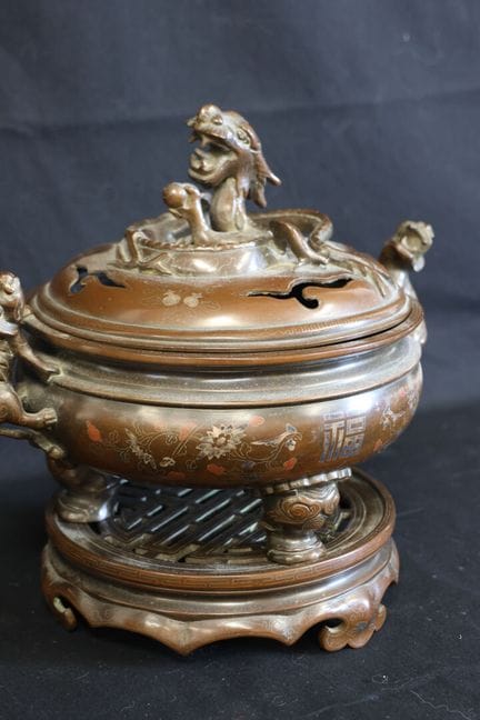 Brule parfum Vietnam en bronze et émaux cloisonnés