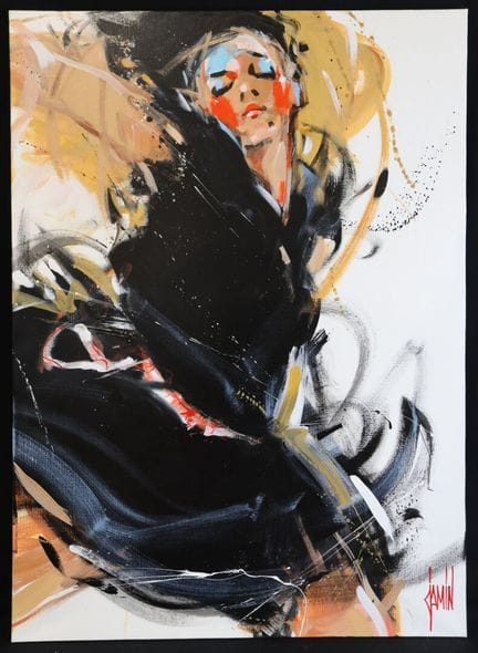 大卫·贾明（1970）《小黑裙》 布面油画，右下角签名，背面标有标题。100 x 73 厘米