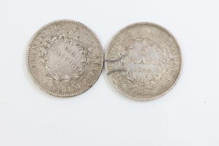 Dos monedas de plata de ley 900/00 de 5 francos co
