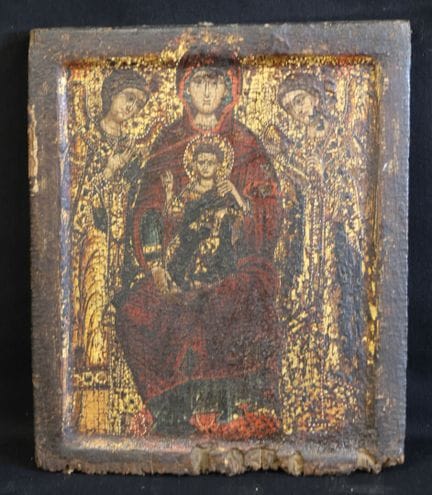 Antique icon depicting "The Virgin in Majesty with