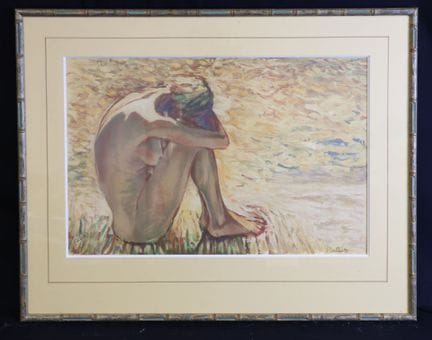 Eric BATTISTA (1933) Desnudo en la playa. Litograf