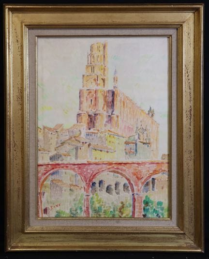 DINE (XX°) "Sainte Cécile Albi" Aquarelle signée e