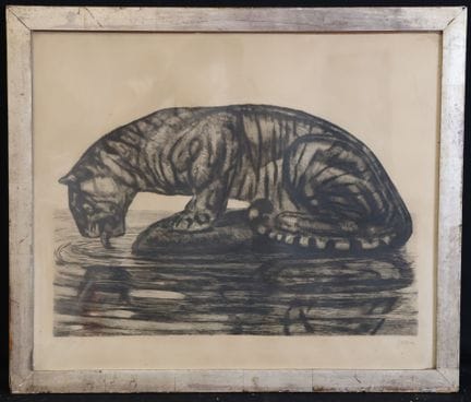 Paul JOUVE (1878 - 1973) "Panthère buvant" Lithogr