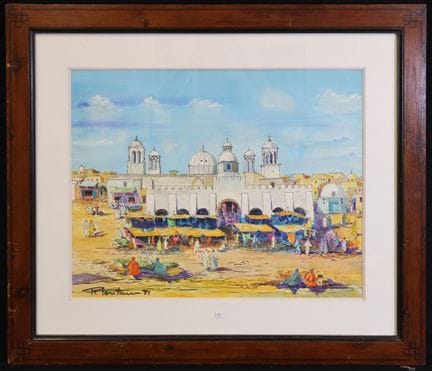 R. TOUTAIN (XX°) ""Souk au Maroc" Aquarelle gouach