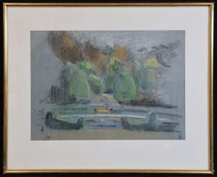 Edouard JULIEN (1883-1966) «Estanque en un parque»
