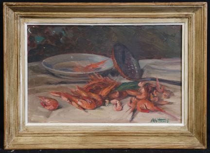 Alb. HENRY «Naturaleza muerta con gambas». Óleo so
