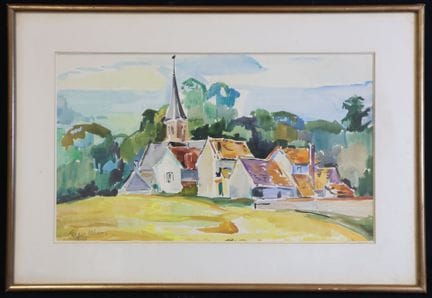 Roger WORMS (1907-1980) Village et son église Aqua