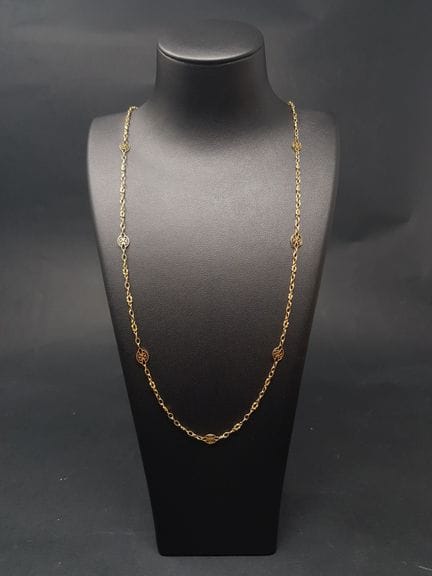 Collana lunga in oro giallo 750, maglia filigranat