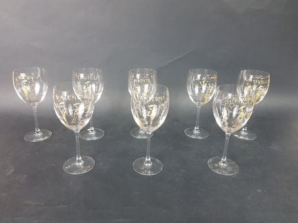 An interesting set of 8 wine tasting glasses, each