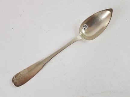Silver stew spoon, "Uniplat" model, monogrammed "D
