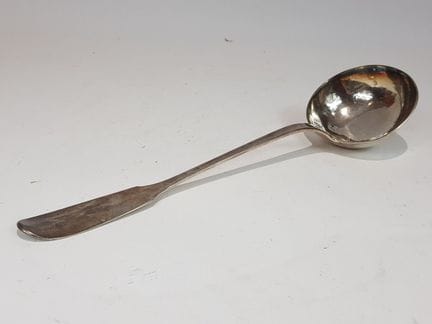Uniplat silver ladle - Rooster hallmark in an oval