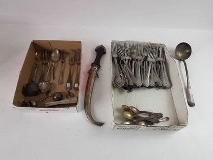 Large lot of silver plated and assorted metal cutl